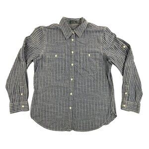 Lauren Ralph Lauren Shirt Mens Medium Blue Stripe Chambray Button Down LRL Y2K